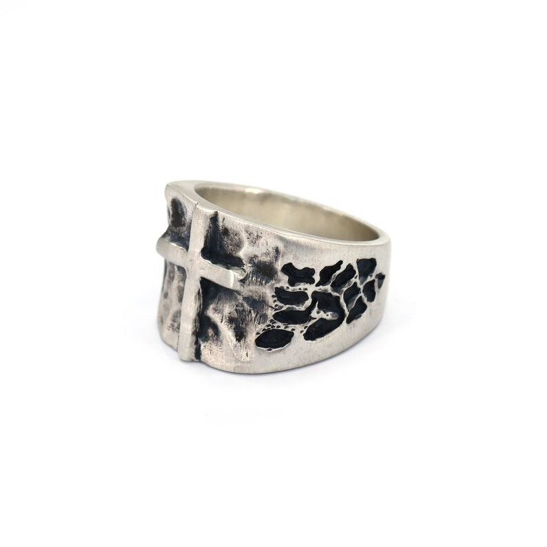 925 SOLID STERLING SILVER RING SIGNET RING MENS RING CROSS RING RELIGION RING