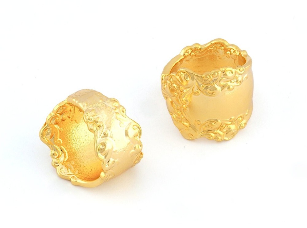 Spoon Ring Flower Patterned Adjustable Shiny Gold Plated brass 8US size 3901