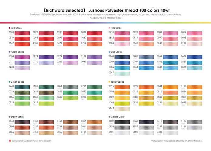 100 Colors Polyester Embroidery Machine Thread Kit 4000M Every Spools