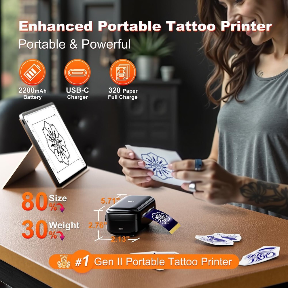 Wireless Tattoo Stencil Printer Bluetooth Thermal Transfer Machine + 30pcs Paper