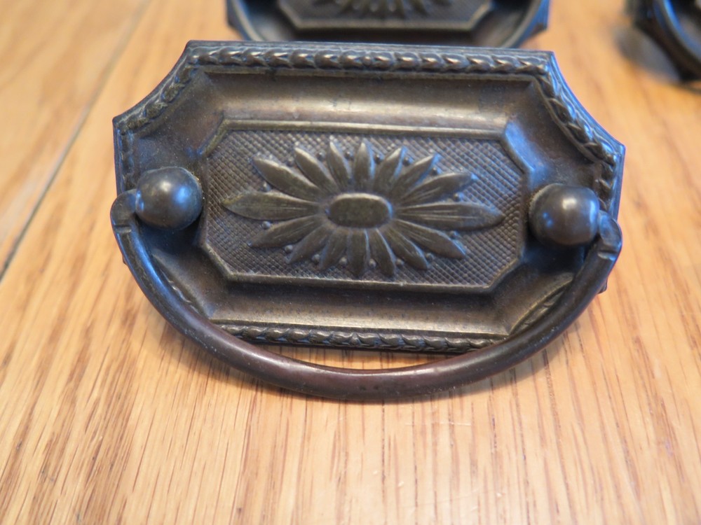 Antique Brass Tone Drawer Pulls Drop Pulls - Set of 9