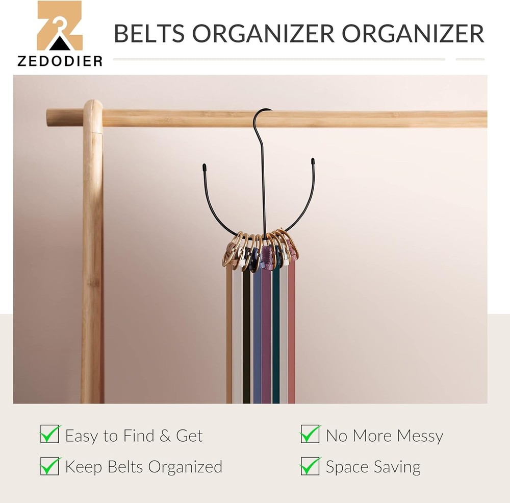 ZEDODIER Belt Hangers, Rack Black Closet Accessories 1 Pack,
