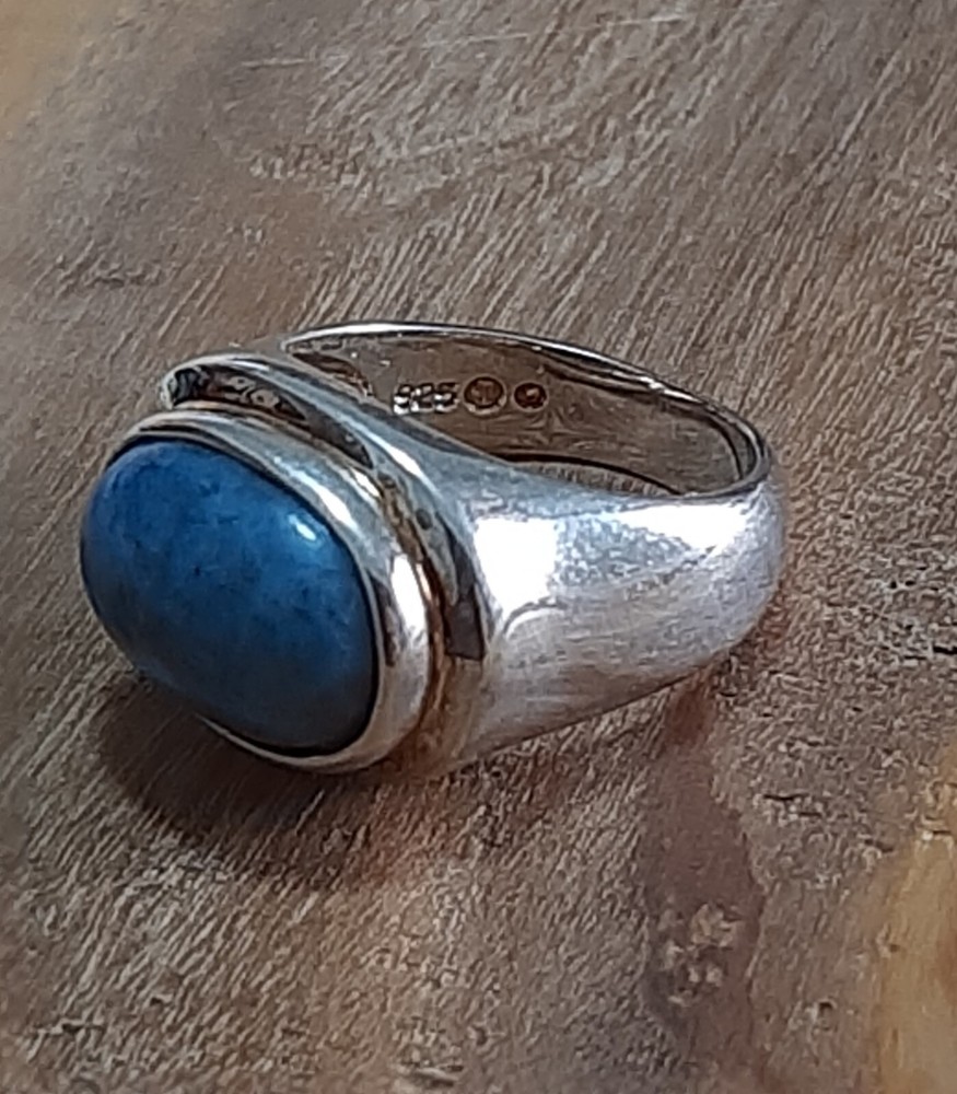 925 SILVER RING Solitaire Seal Women Lapis Lapis Sterling Ring $