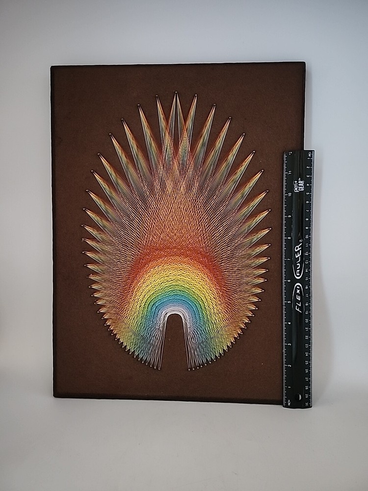 JON KLINE Rainbow "String Mandala" Installation Thread Artwork SIGNED Vtg 16x12"
