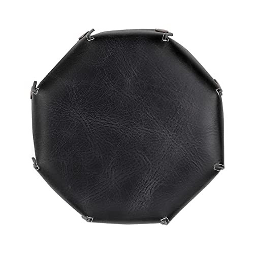 Genuine Leather Round Tray Organizer - Practical Storage Box for Wallets, Black