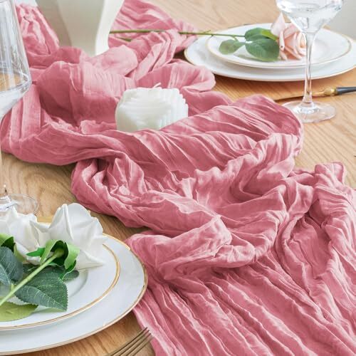 2PCS Table Runner Cheesecloth 10FT Boho Gauze Cheese Cloth 2 Pack Dusty Rose