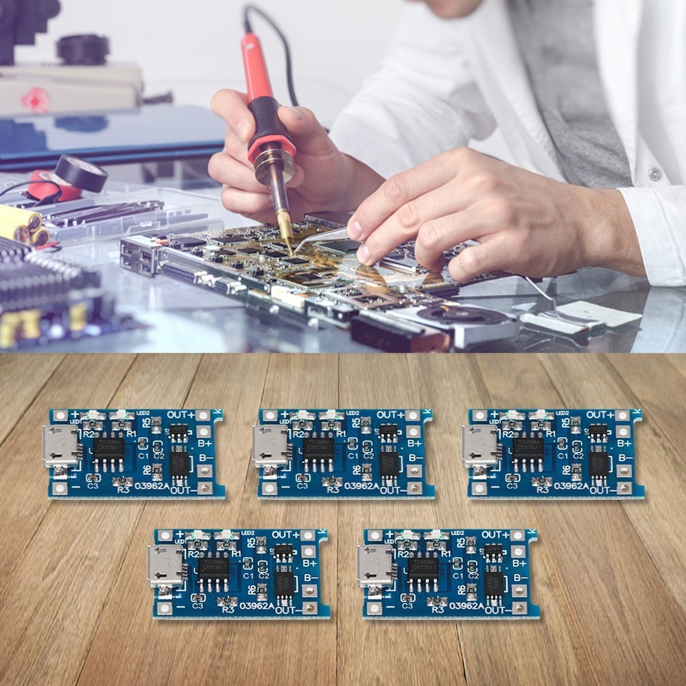 5 Pack Lithium Charger Board Modules USB 5V 1A with Battery Charging Indicator