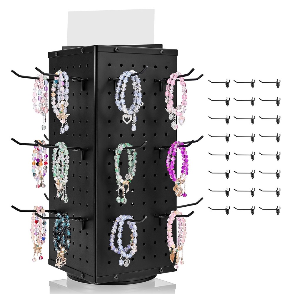 VEVOR Rotating Pegboard Display 4-Sided Spinning Peg Board Display with 24 Hooks