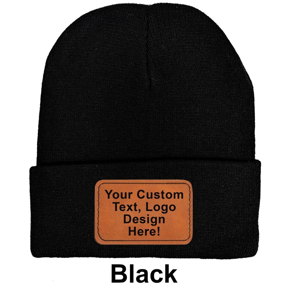 Custom Leather Patch Laser Engraved Beanie Unisex