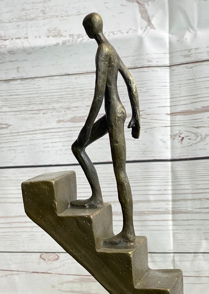 Signed Nick Mid Century Stair Climbing Bronze StatueHandcrafted Home Office