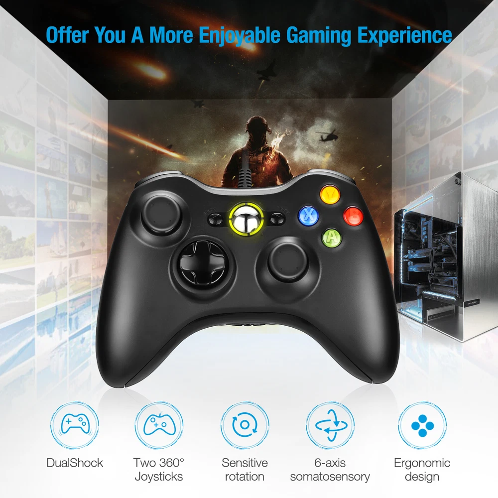 XBOX 360 Wired USB Game Controller Gamepad for Microsoft XBOX 360&PC WIN 7 8 10