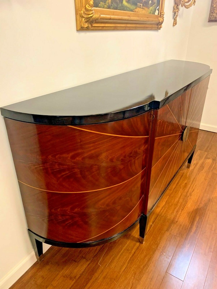 Mahogany Deco Style Buffet with Black Lacquer Top