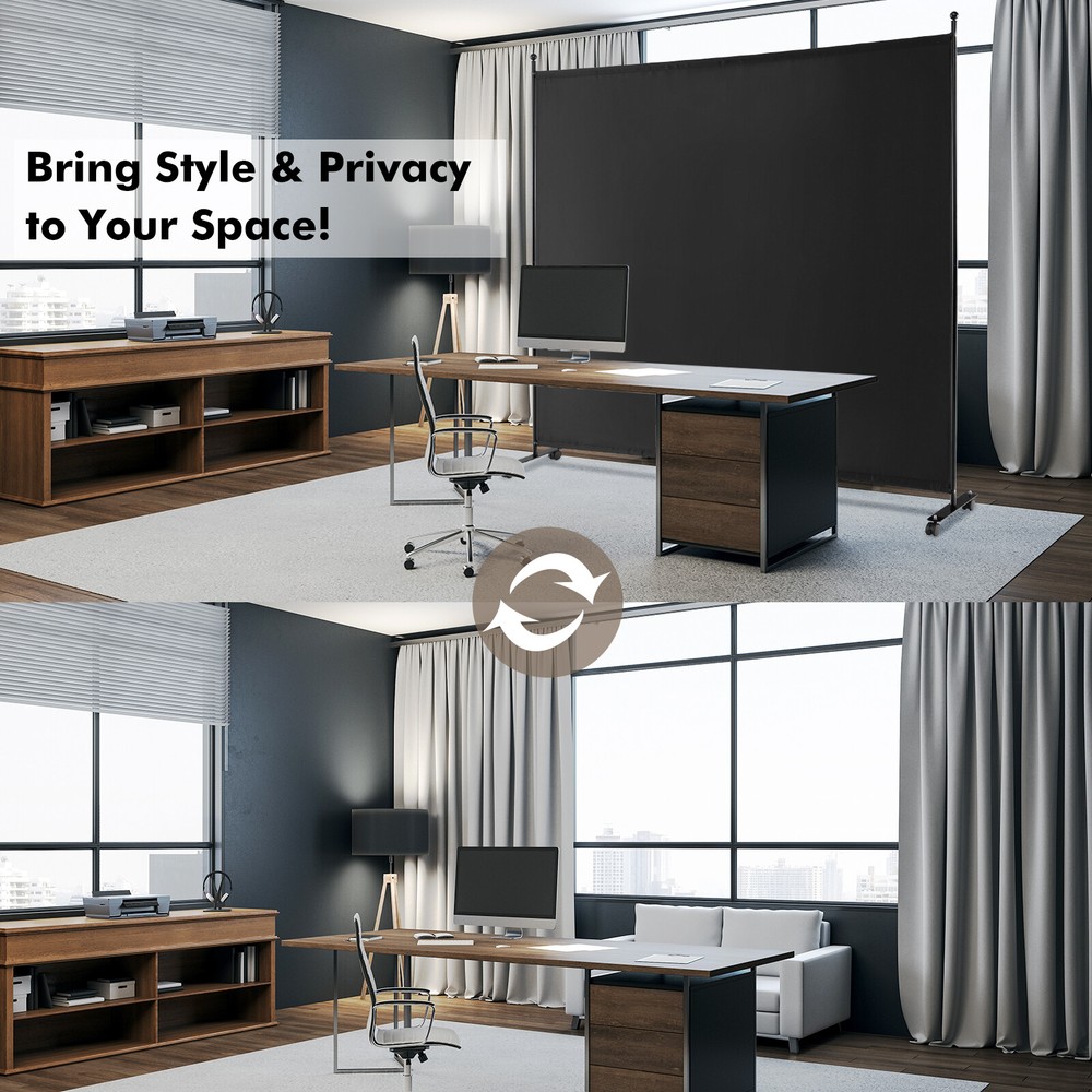 6FT Single Panel Room Divider w/ Wheels Rolling Fabric Partition Privacy Screen