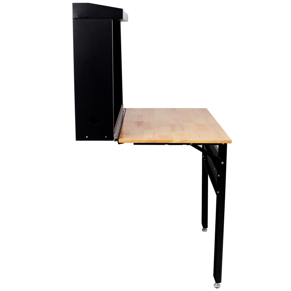 Wall Mounted Foldable Workbench with Rubberwood Work Surface Pegboard for Tools
