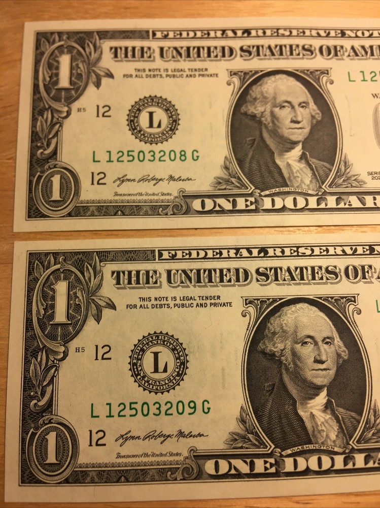 2021 Consecutive $1 Bill Errors~wet Ink Transfer On Reverse
