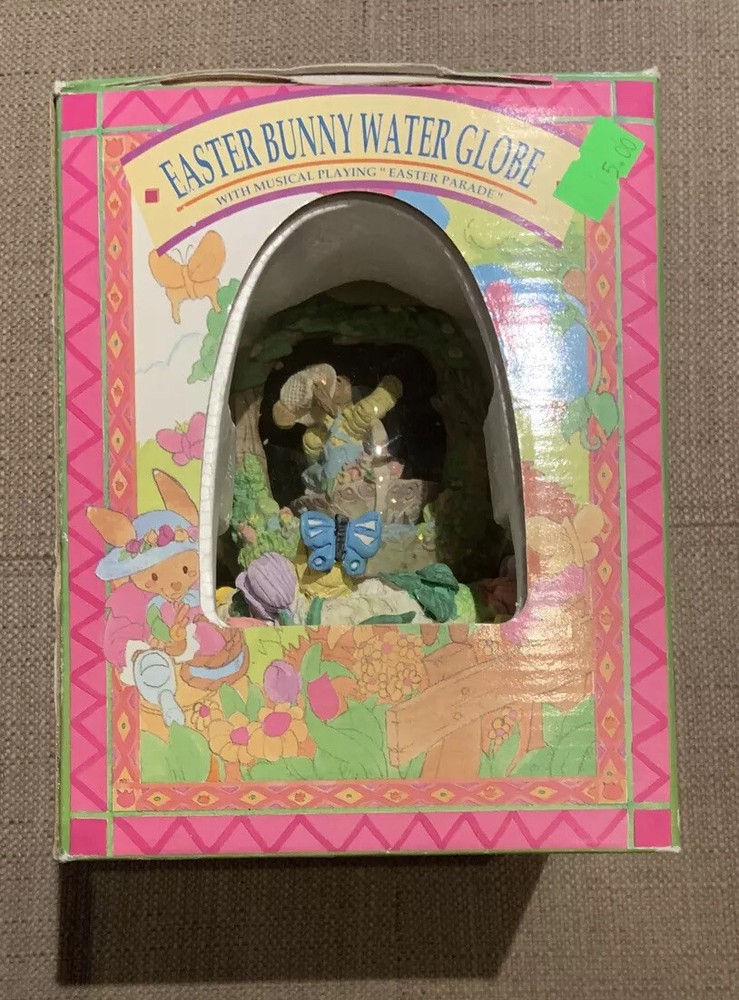 Easter Bunny Rabbit Musical Egg Shaped Water Globe Spring Easter Parade