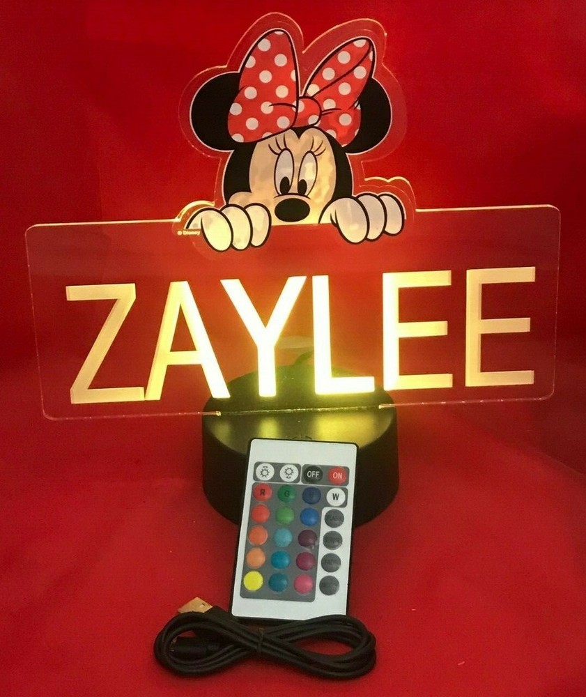 Minnie Mouse Disney Light Up Night Light Table Lamp LED Personalized With Remote