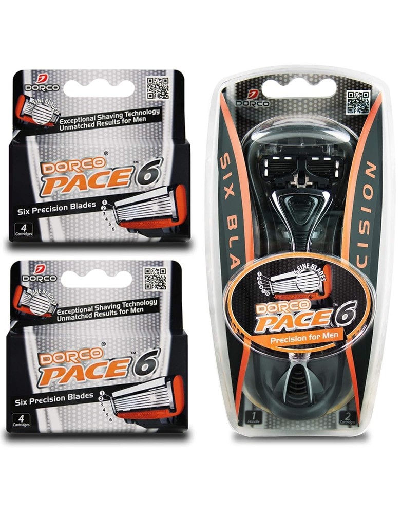 Dorco Pace 6  Six Blade Razor Blade System  Value Pack 10 Pack + 1 Handle