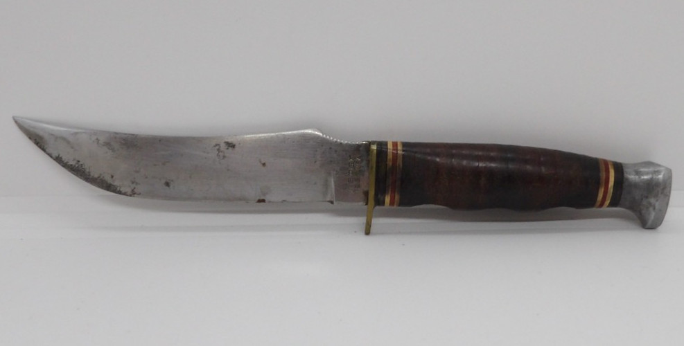 Kabar USA 1237 Hunting Knife w/ leather stack handle Only Fixed Old Vintage