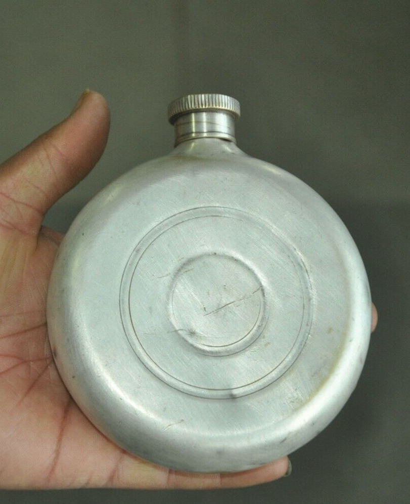 Vintage Silver Plated Brass Fine Handcrafted Round Shape Bottle