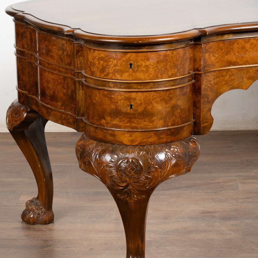 19th Century Rococo Walnut Six Drawer Desk from Denmark