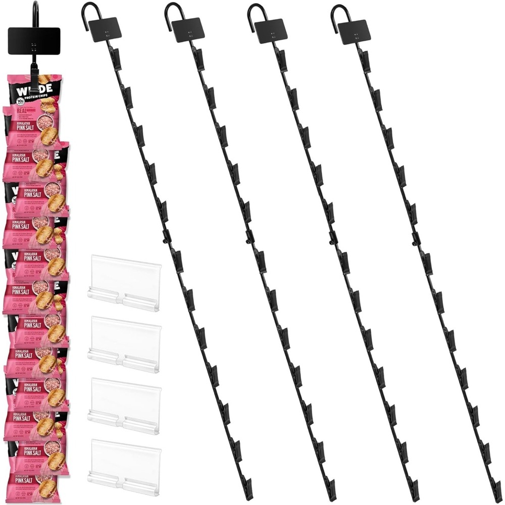 4 Pack Hanging Merchandise Strips With Hooks Chip Display Snack Rack Bag Holder