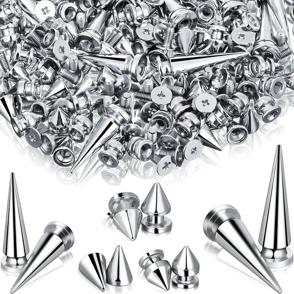 250 Pieces Silver Cone Spikes Screwback Studs Multiple Sizes Cone Spikes for Hal
