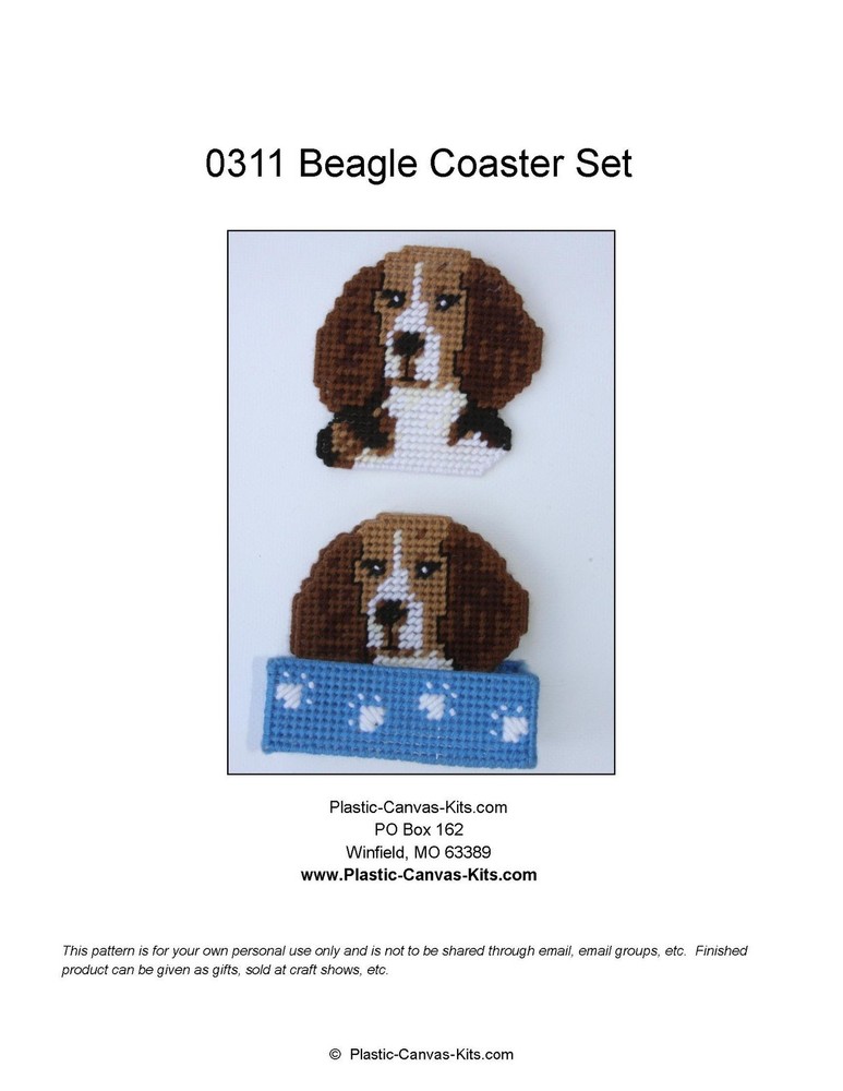 Beagle Dog Coaster Set-Plastic Canvas Pattern or Kit