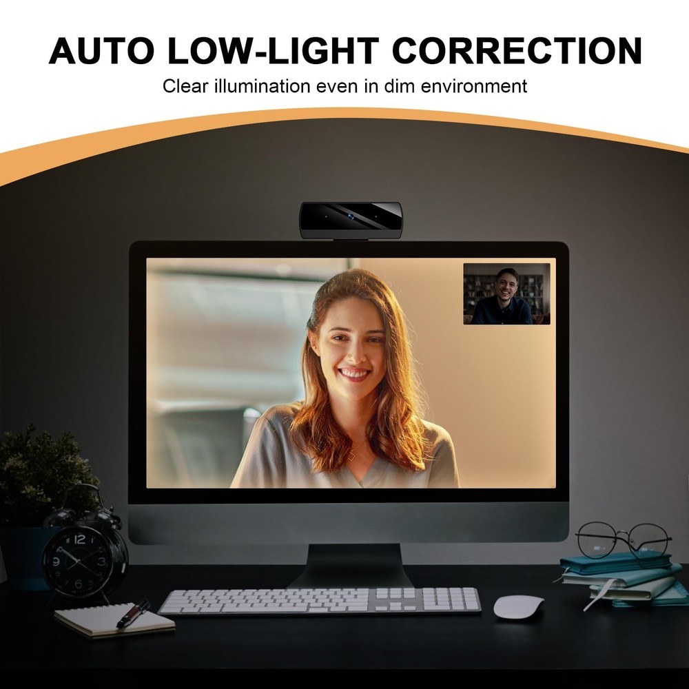1080P Webcam with Microphone, Full HD Video Calling Web Camera, HD Light Corr...