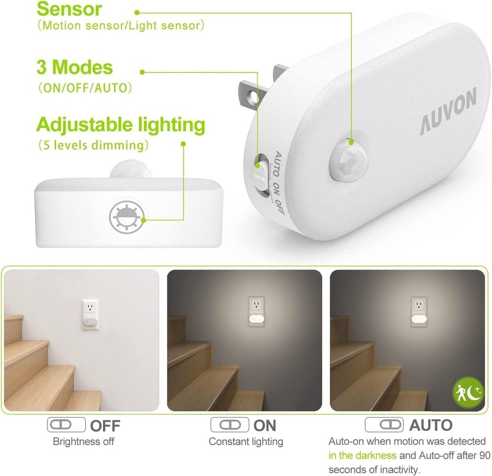 Adjustable Brightness Plug-In Night Lights 4-Pack for Versatile Indoor Use