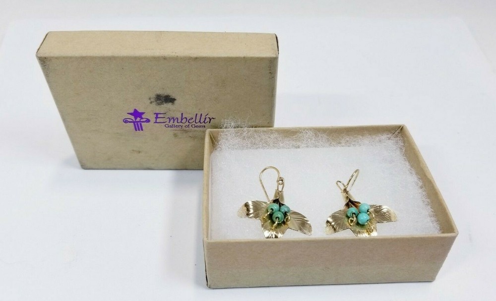 Embellier Leaf Turquoise Dangle Earrings