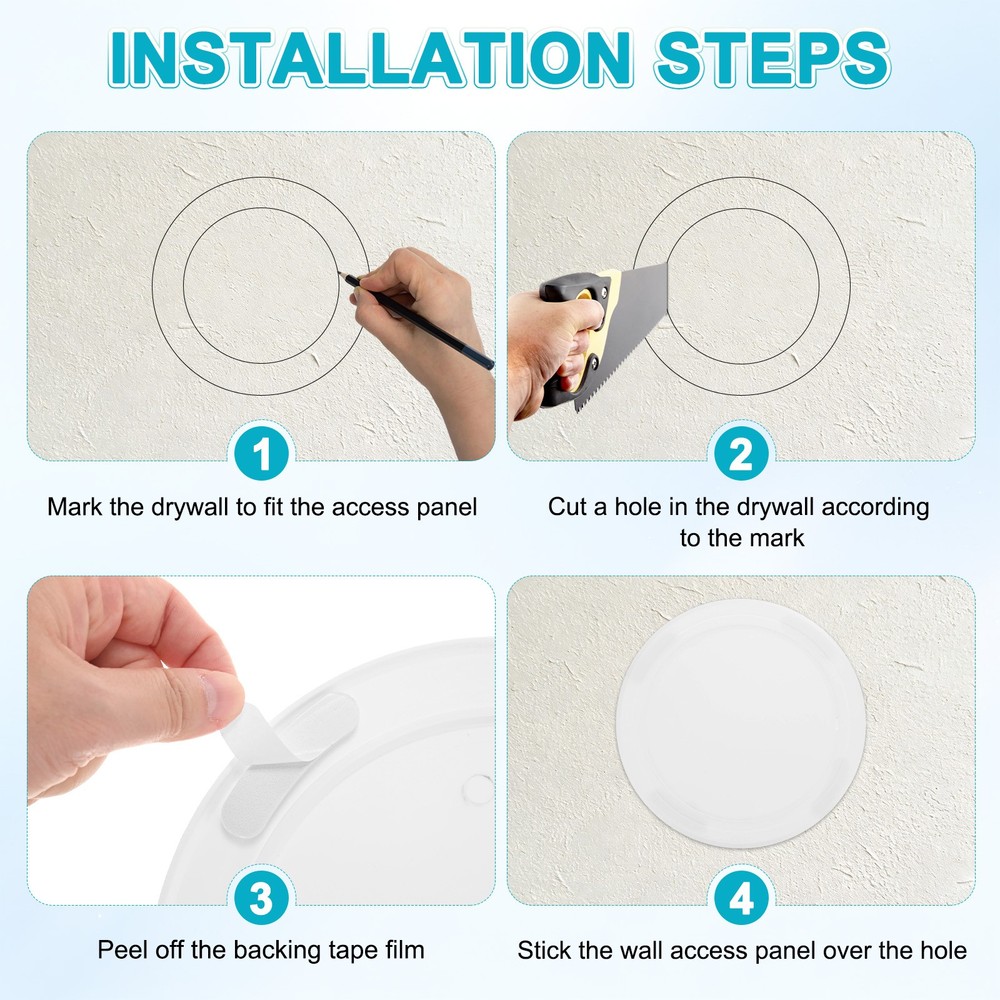 2-Pack Access Panel for Drywall, 6x6 Inch Round Plastic Removable [White]