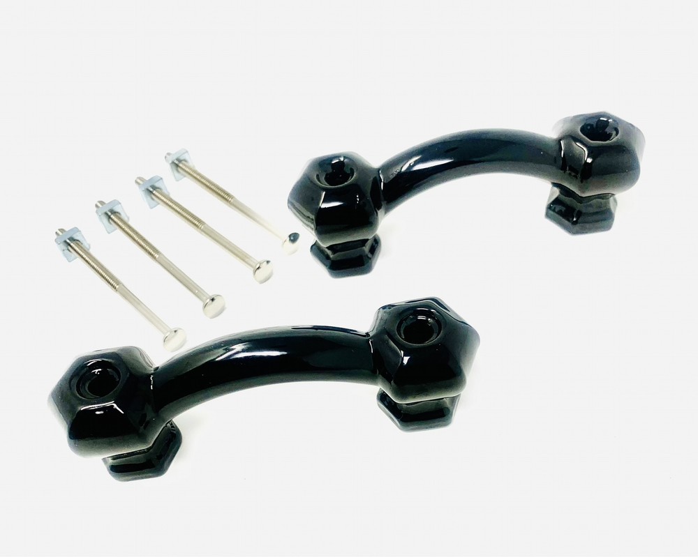 Hexagonal Bridge Handle Pulls-Ebony Black Glass (Two with Brushed Nickel Bolts)