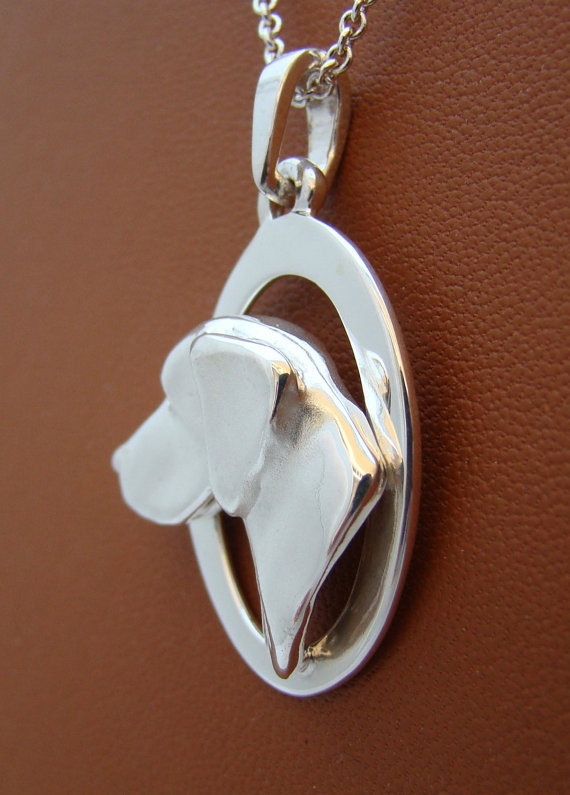 Sterling Silver German Shorthaired PointerLarge Head Study On A Vertical Oval Fr