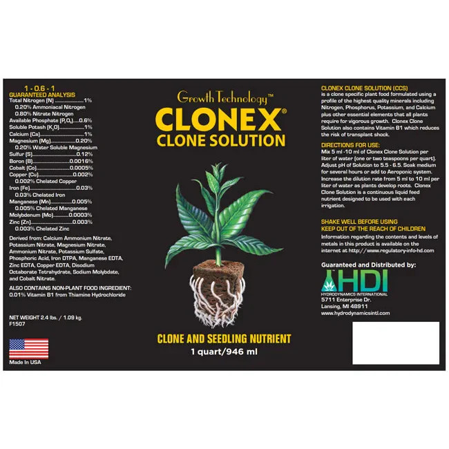 HydroDynamics Clonex Clone Solution -- 1-Gallon Hydroponic Propagation