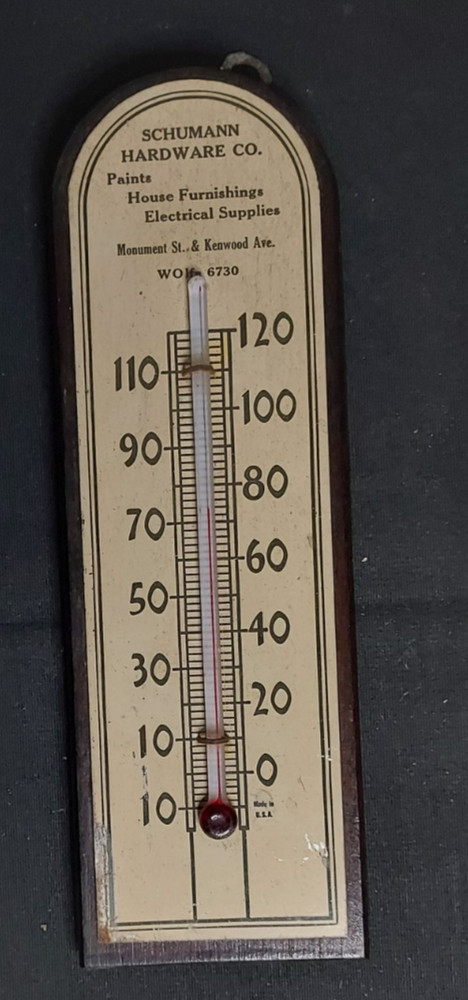 Old Advertising Premium Thermometer Schumann Hardware Paint Electrical Baltimore
