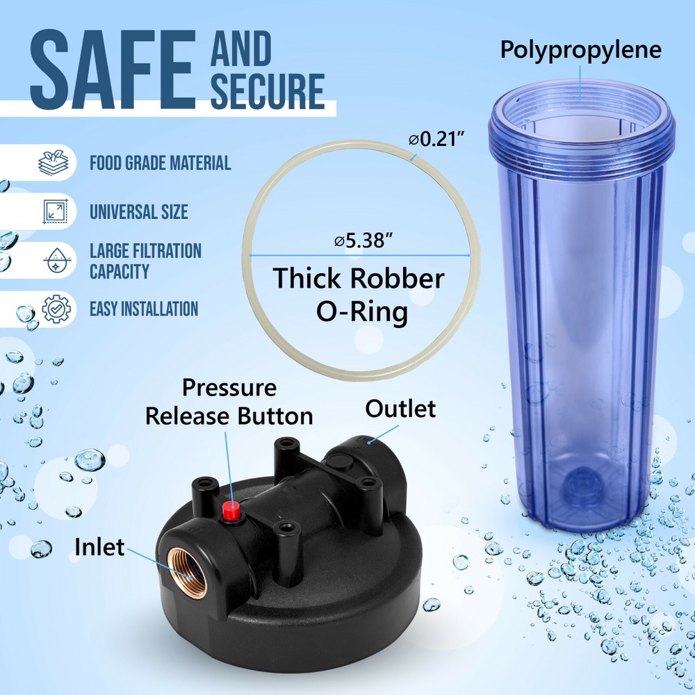 High Capacity Transparent Whole House Water Filter System & Granular Carbon