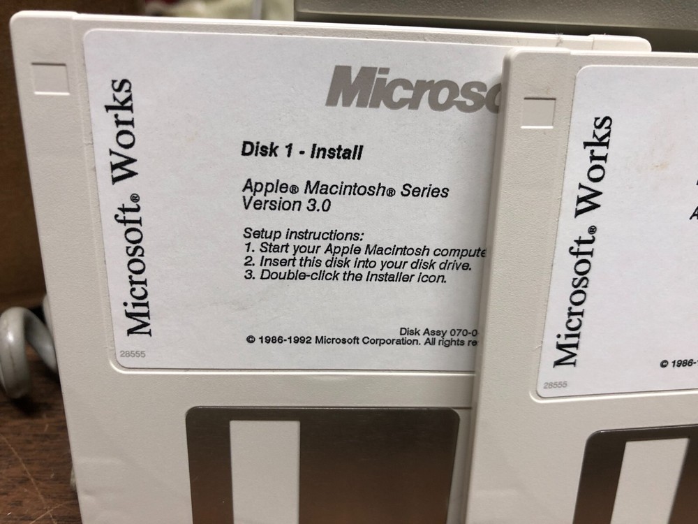 MicroSoft Works v3.0 Software 3-1/2" disks - vintage Mac software