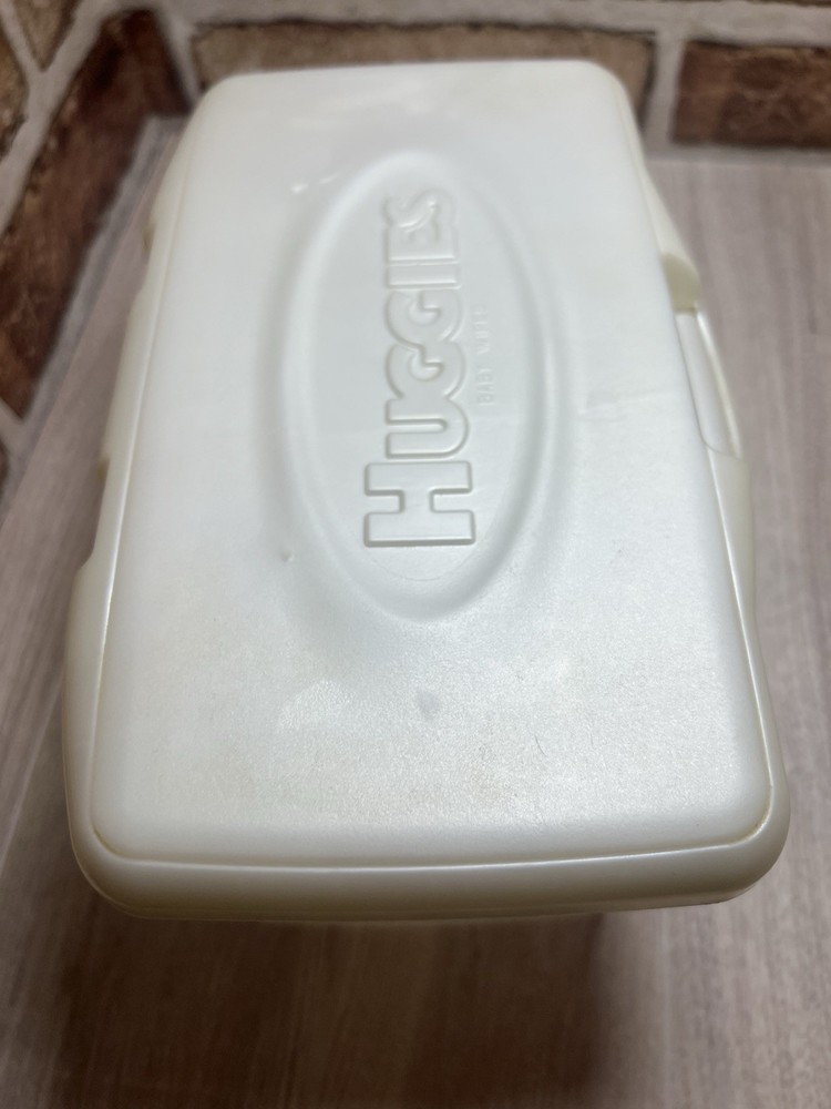 VTG Huggies Baby Wipes Hard Case White Empty Refillable Container