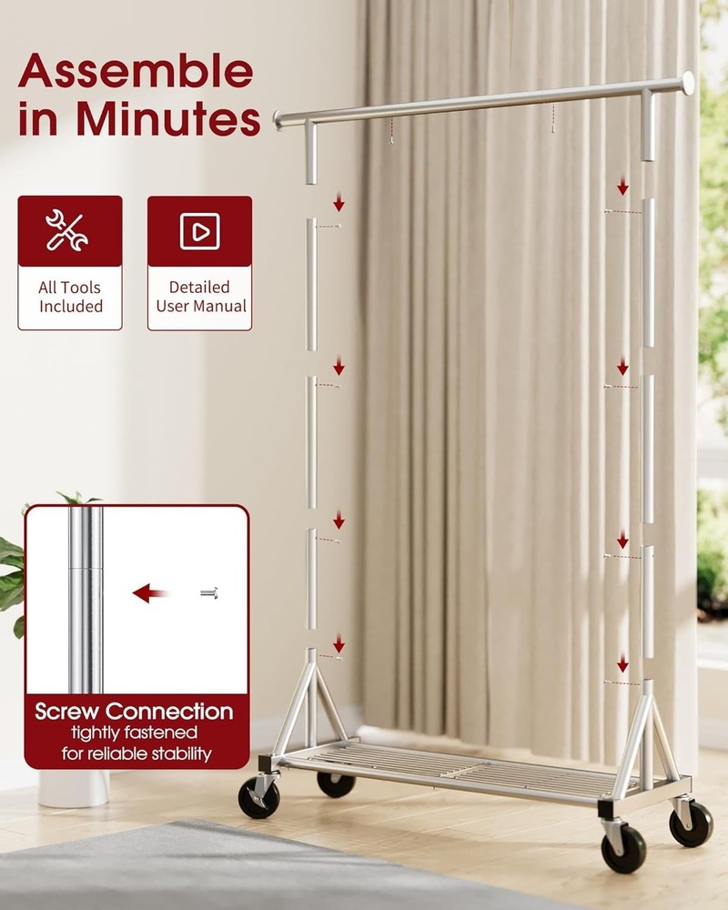 Large Capacity Rolling Clothes Rack - Ideal for Home & Laundry Spaces, 42.5"