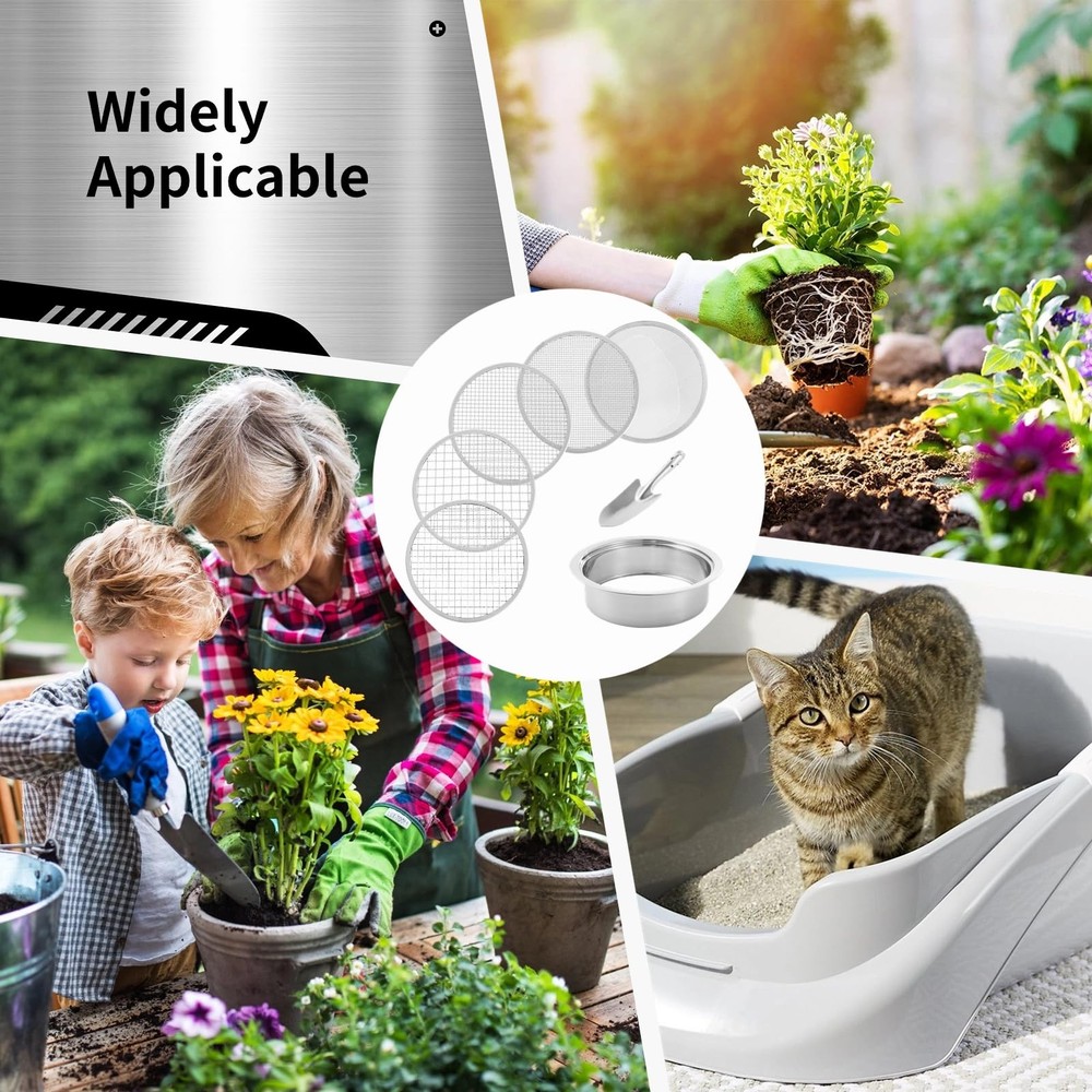 Stainless Steel Soil Sifter Set with Interchangeable Meshes