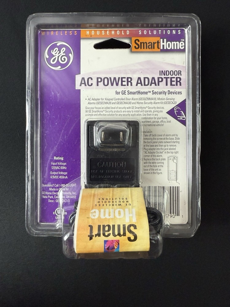 GE Smart Home Indoor AC Power Adapter for GE SmartHome Security Devices