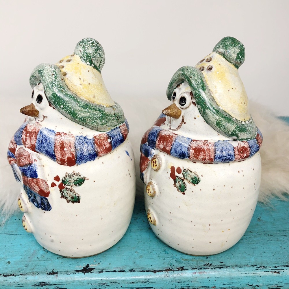 Ceramic Snowman Salt Pepper Shaker Set Prairie Spring Pottery