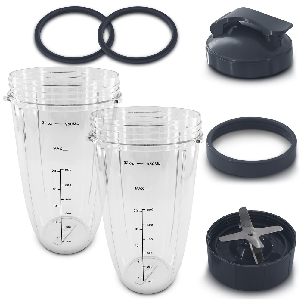Bullet Blender Cups 32 7 Pieces & Blade Replacement Set, Clear