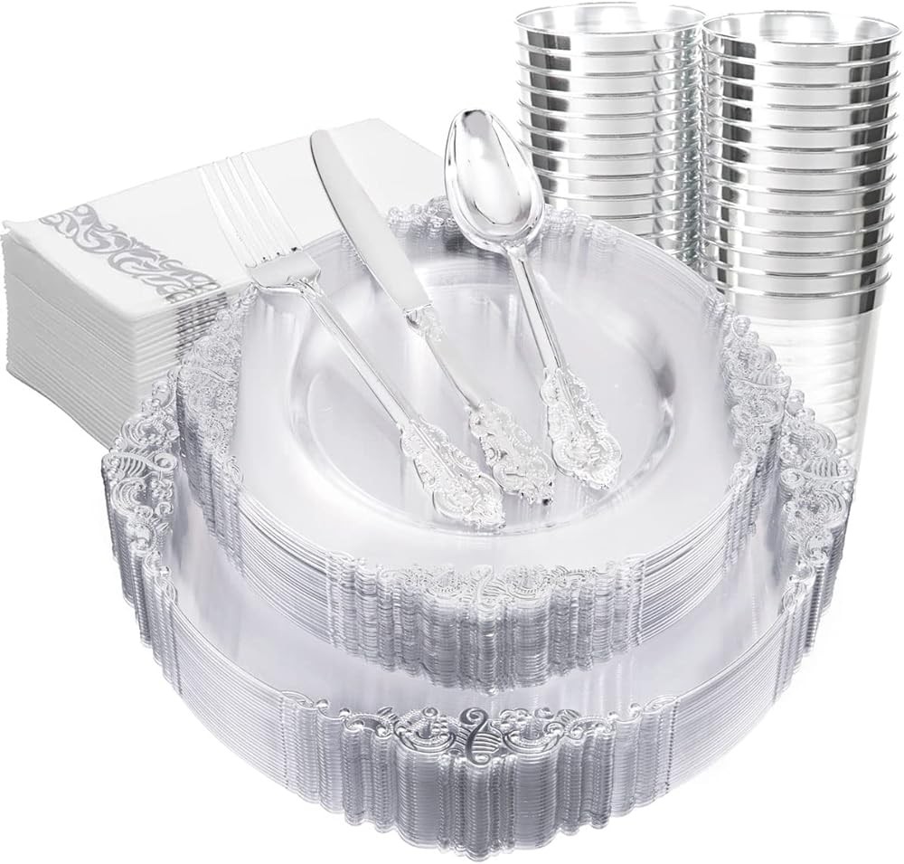 Clear Sier Plastic Plates -Include 50 Plates, 25 Cups, 25
