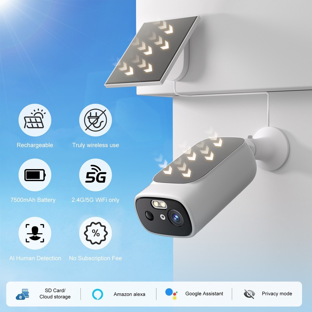 2PACK Solar Battery Powered Wifi Security Camera WIFI 2K Solar Battery Powered