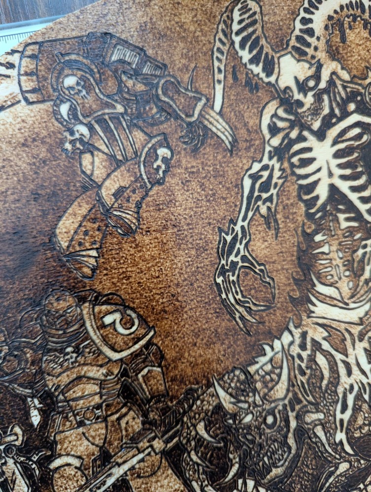Warhammer Pyrography Artwork, All Done By Hand No Machine