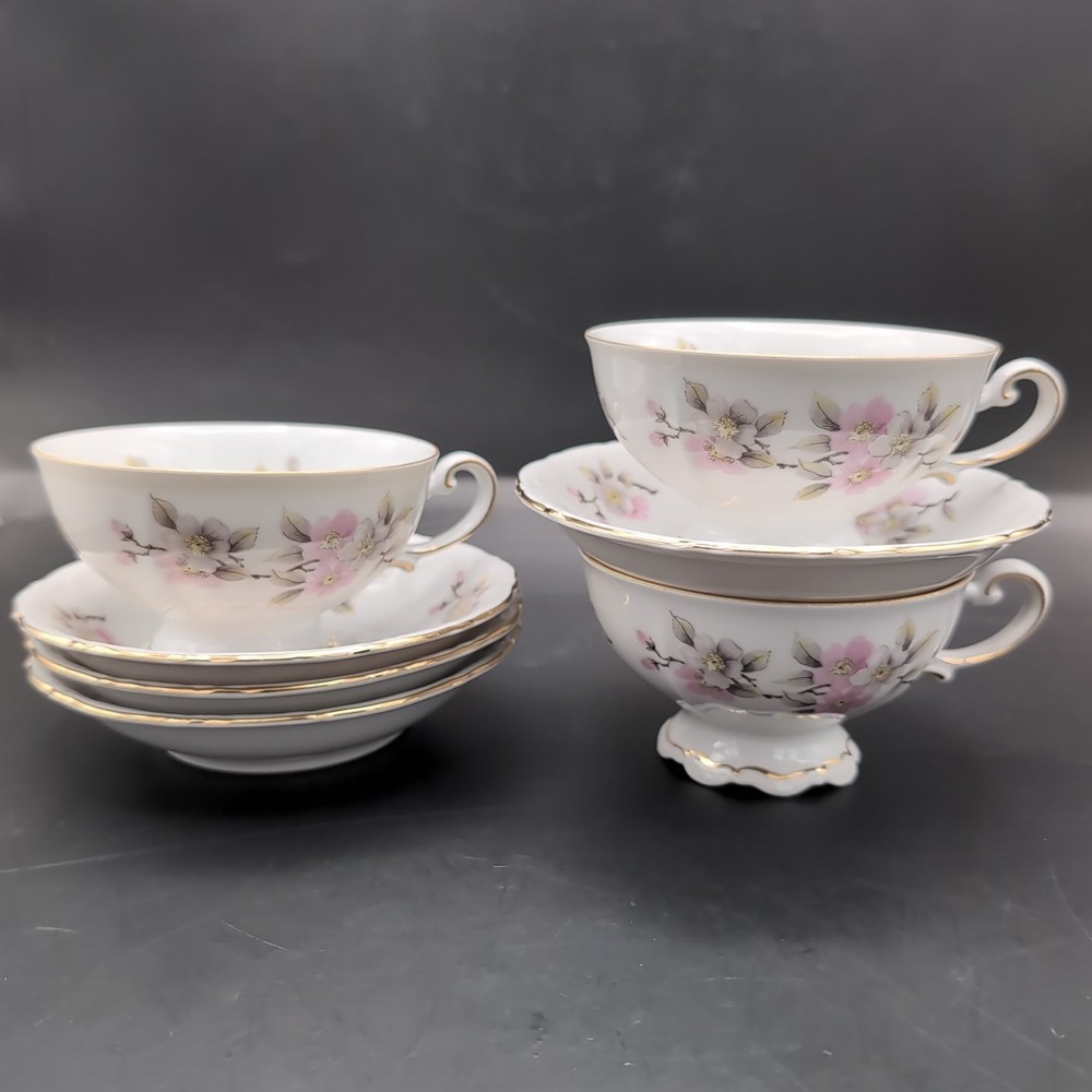 Set Of 7 Mitterteich "Springtime" Dinnerware Cup & Saucer
