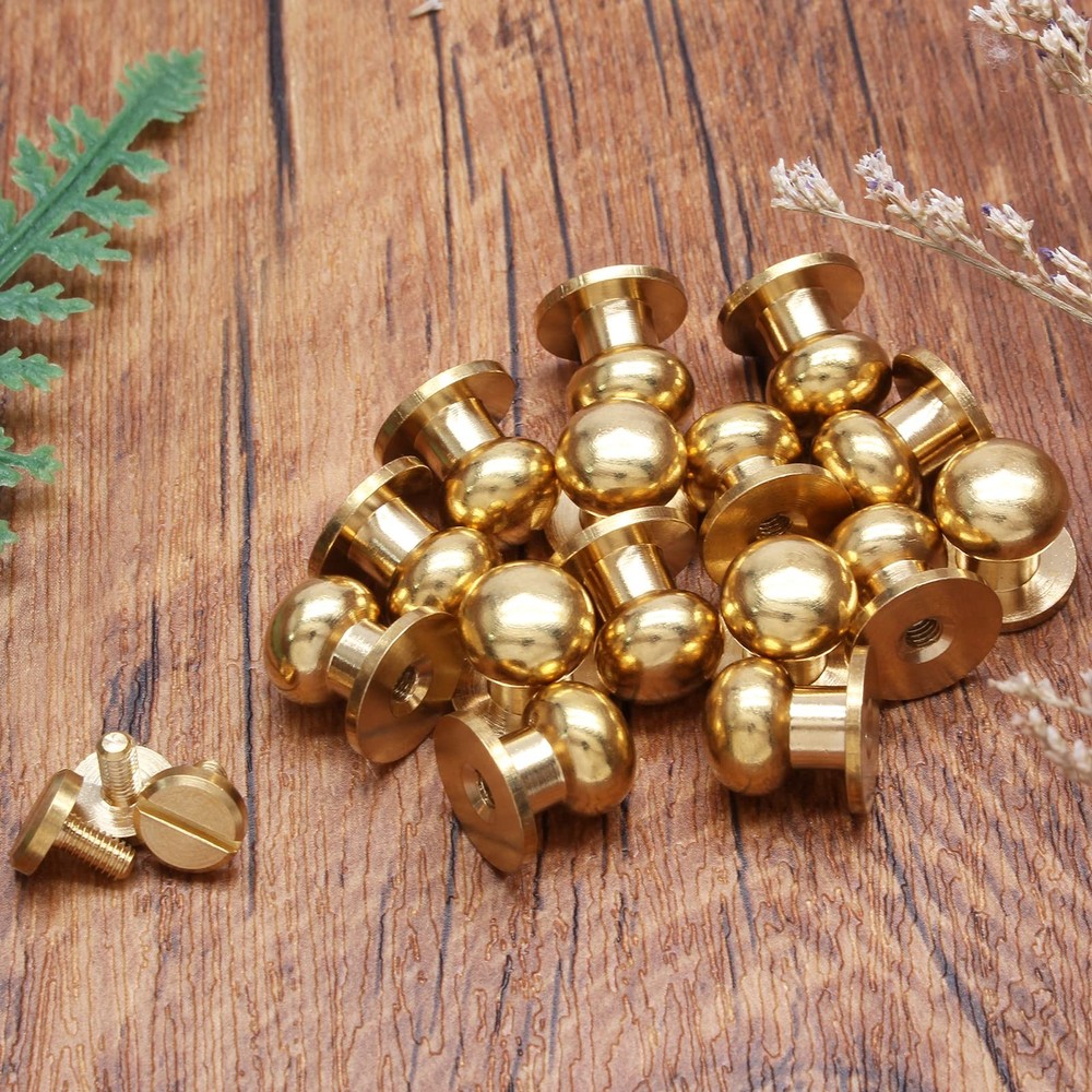 15Set 10mm Round Head Button Studs Solid Brass Button Stud Screw Leather Butt...