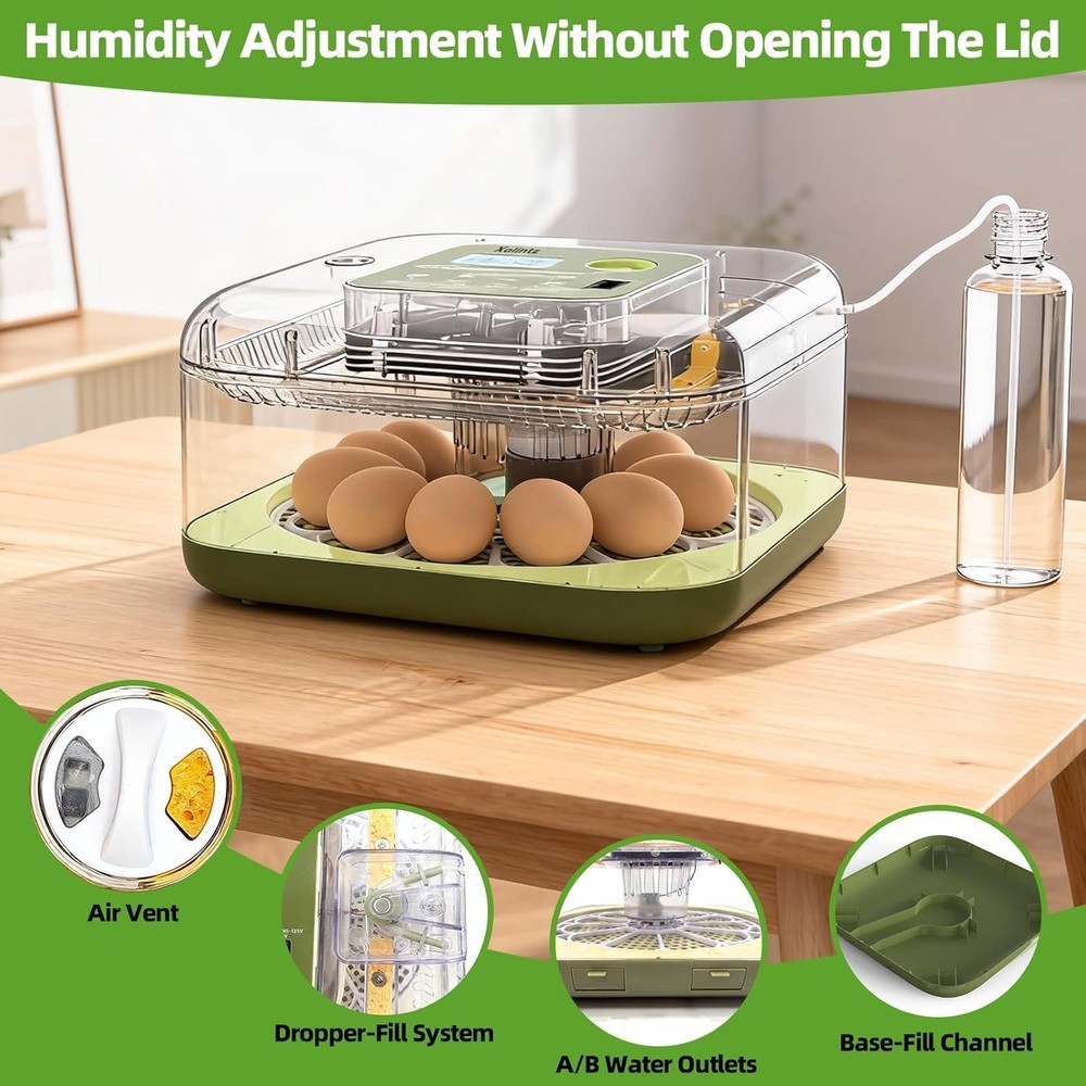 Automatic 12 Egg Incubator - Digital Temperature/Humidity Display